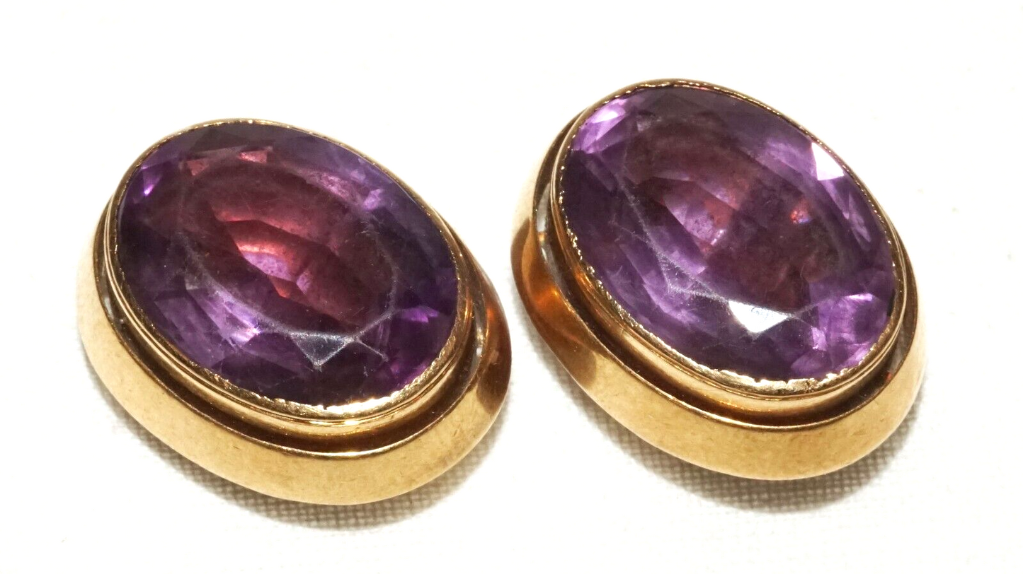 Pair UK 10K Yellow Gold Victorian Cuff Buttons w. Amethyst Accents  (CuM)