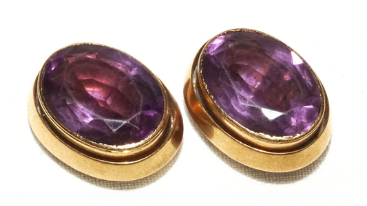 Pair UK 10K Yellow Gold Victorian Cuff Buttons w. Amethyst Accents  (CuM)