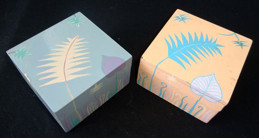 2x 1980s Haitian Wooden Covered Boxes w. Painted Floral Motif (Stea)