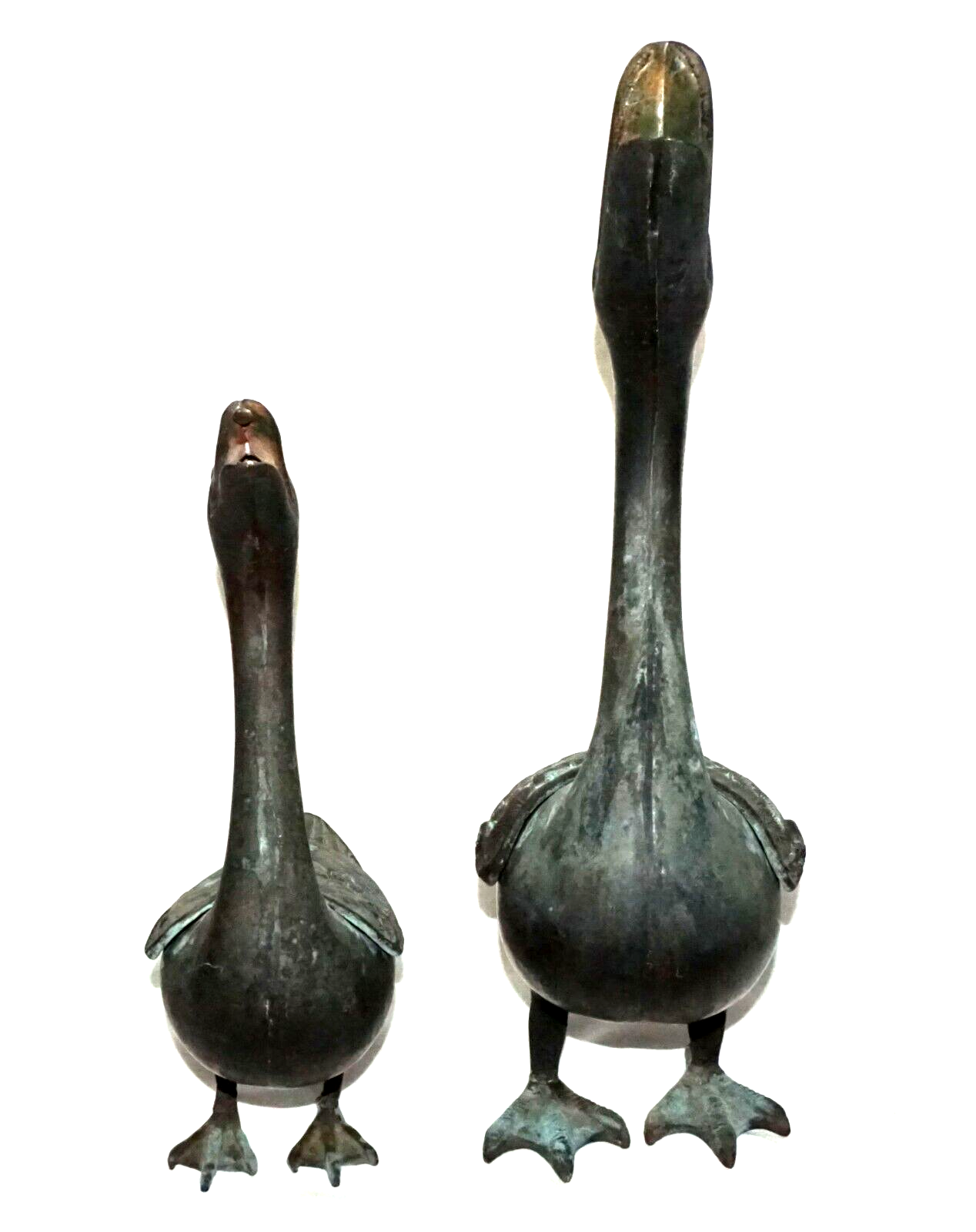 2Pc Chinese Bronze Incense Burners w. Squawking Geese Motif  (NiC)