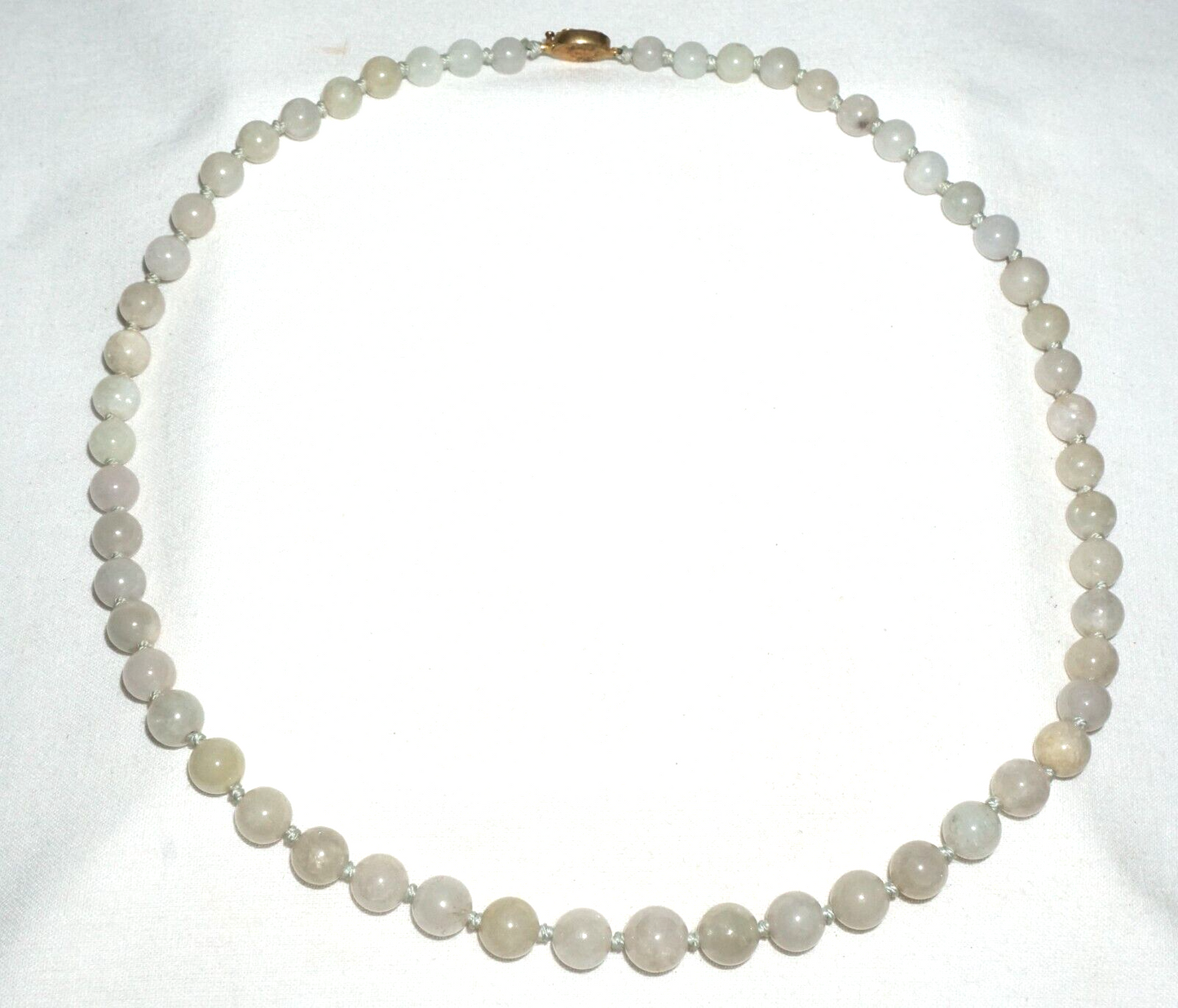 Vintage Chinese Grey Green Jadeite Jade Bead Necklace w. Silver Clasp  (---)#3