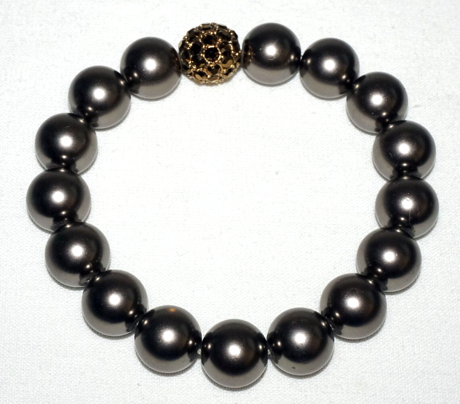 Vintage Fashion Bracelet w. Brown Metal Beads & Stone Studded Accent  (KoS) L8