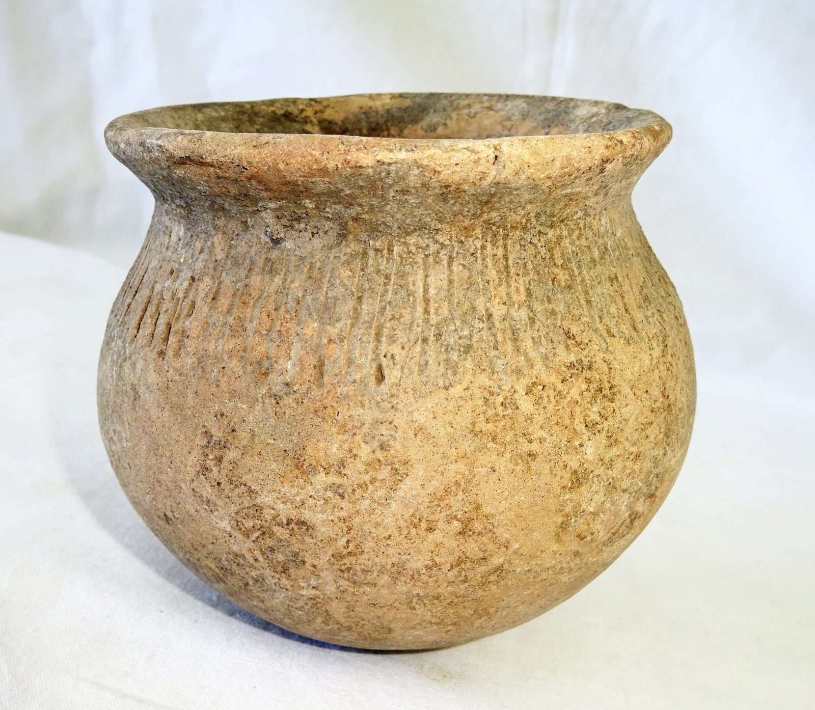 American S.W. Aboriginal Small Earthenware Jar w. Incised Motif  (Hay)