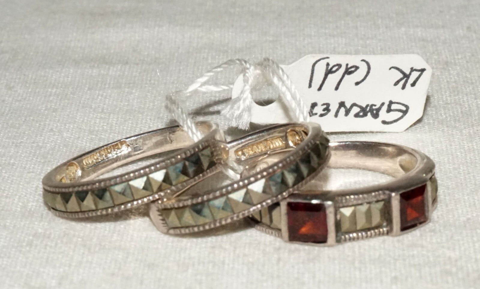 3Pc Thai Sterling Silver Rings Sz.6/6.25 Marcasite & Garnet Accents  (KiL)