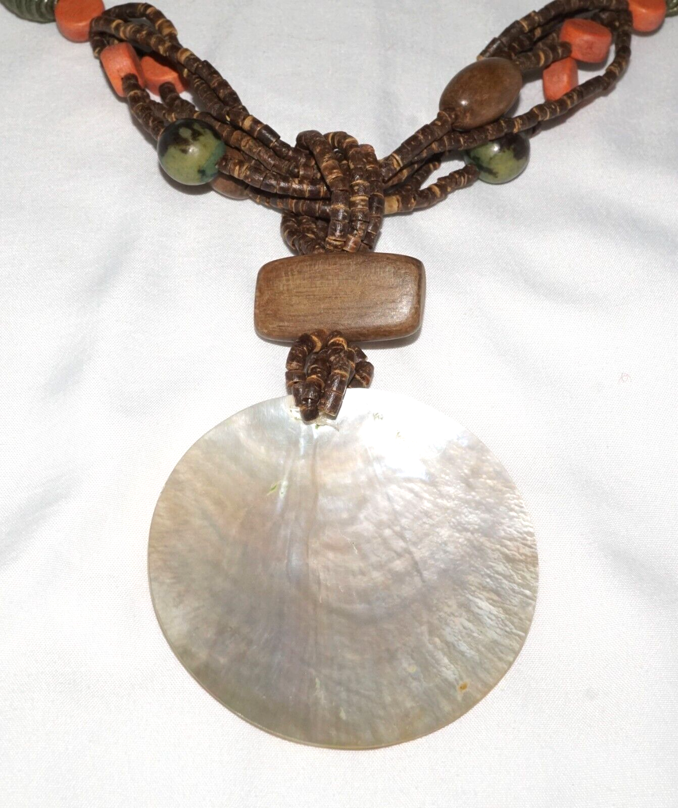 Beaded Multi Strand + Statement Abalone Shell Necklace & Earrings (MaM)4