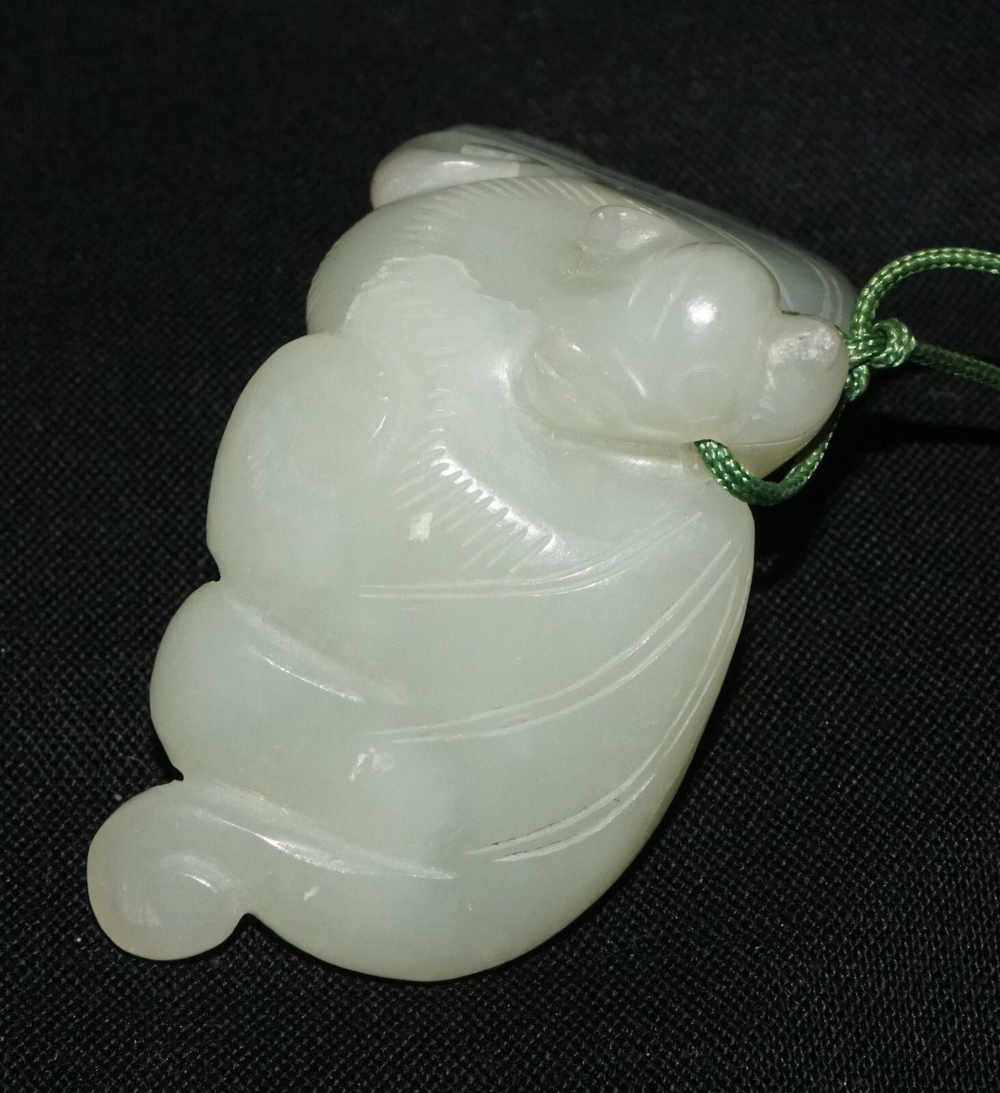 Antique Chinese Grey Green Nephrite Jade Bat Motif Carved Pendant  (LeS)L23