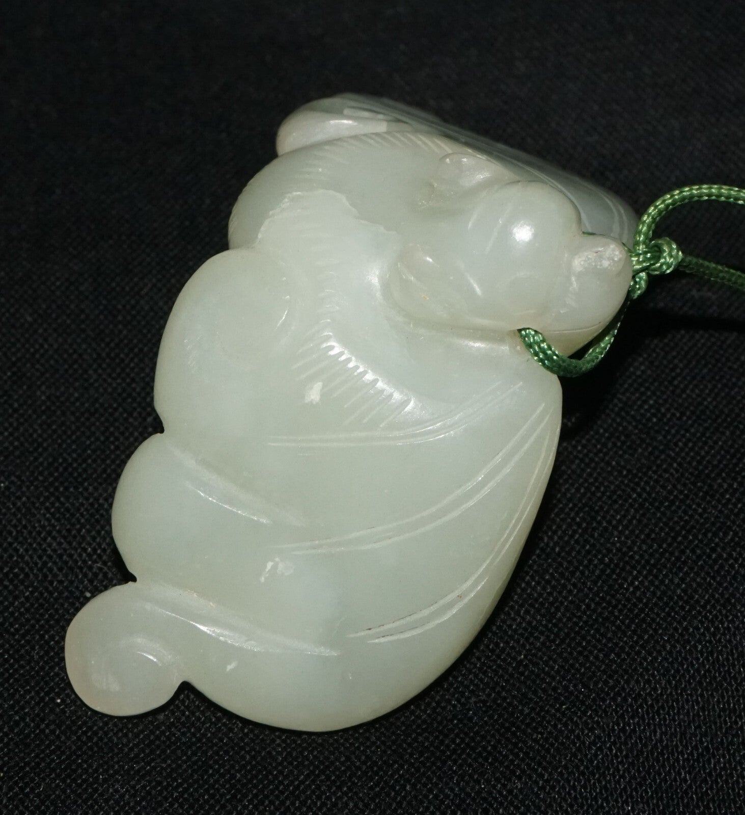 Antique Chinese Grey Green Nephrite Jade Bat Motif Carved Pendant  (LeS)L23