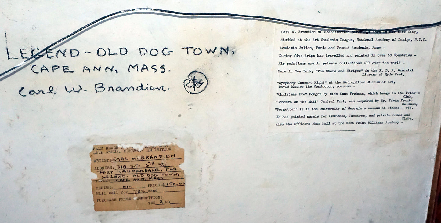 American Oil Painting Legend-Old Dog Town, Cape Ann, Mass. by Carl W. Brandien