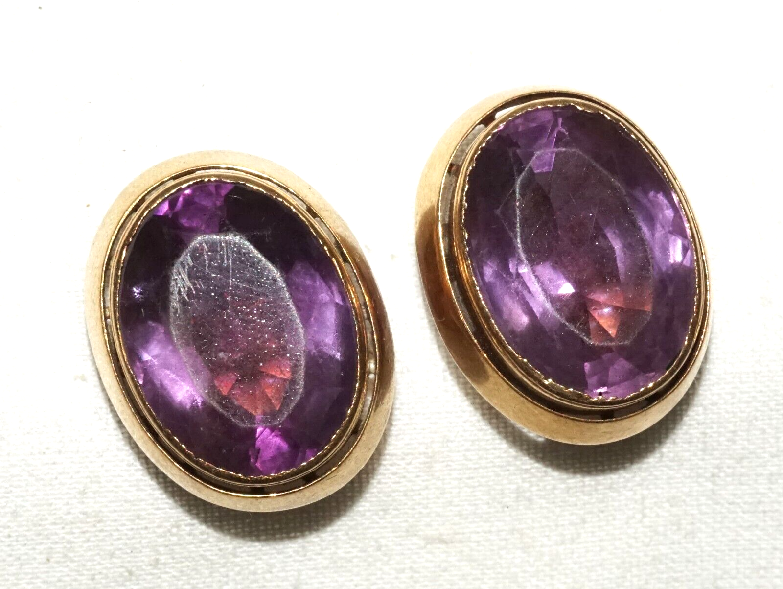 Pair UK 10K Yellow Gold Victorian Cuff Buttons w. Amethyst Accents  (CuM)