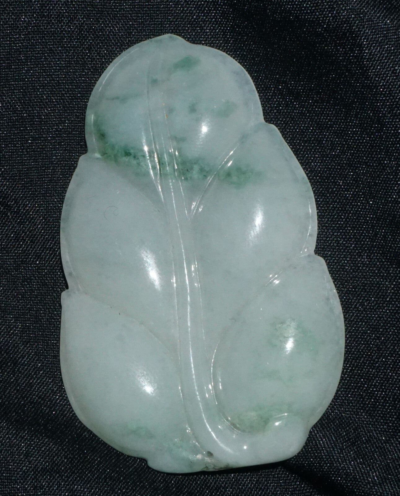 Modern Chinese White & Green Jadeite Jade Leaf Motif Carved Pendant  (---)