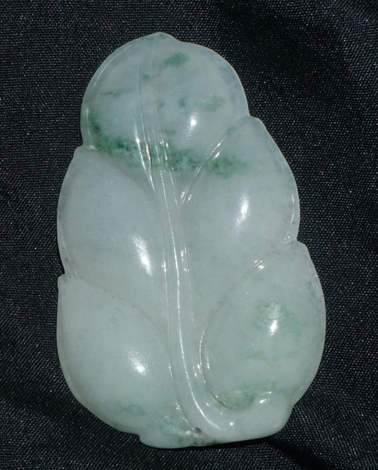 Modern Chinese White & Green Jadeite Jade Leaf Motif Carved Pendant  (---)
