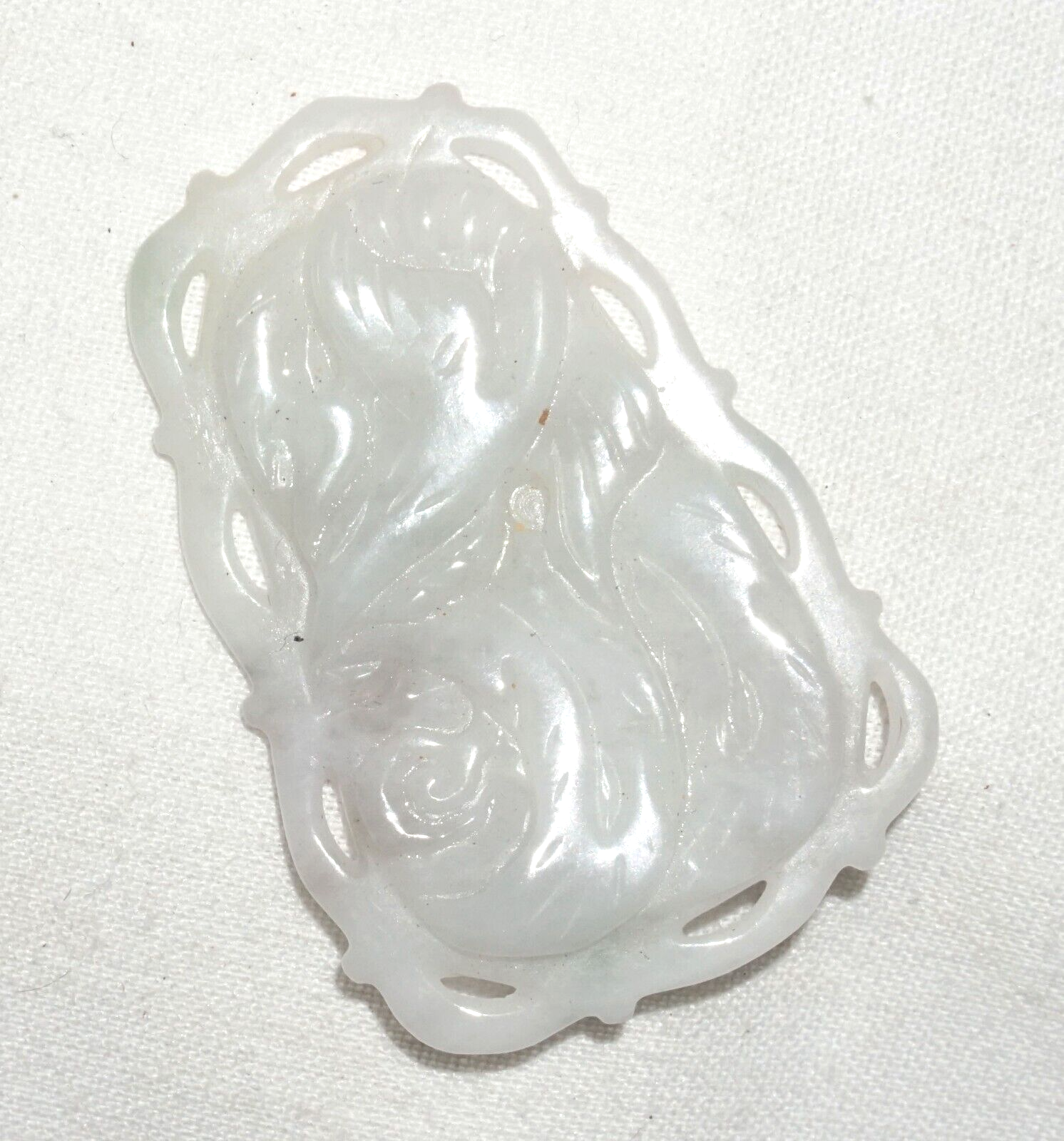 Vintage Chinese White Jade Pierced Plaque Pendant w. Curvilinear Design  (***)