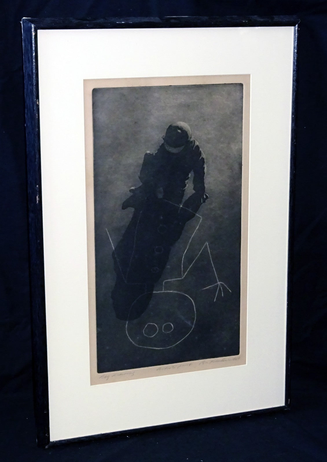1969 US Etching Aquatint Print AP "Boy Drawing w Chalk"  by Ben K.illegible(***)