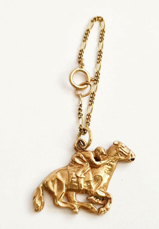 Vintage 14k Yellow Gold Charm Jockey on Racehorse Motif  (WMH)22g