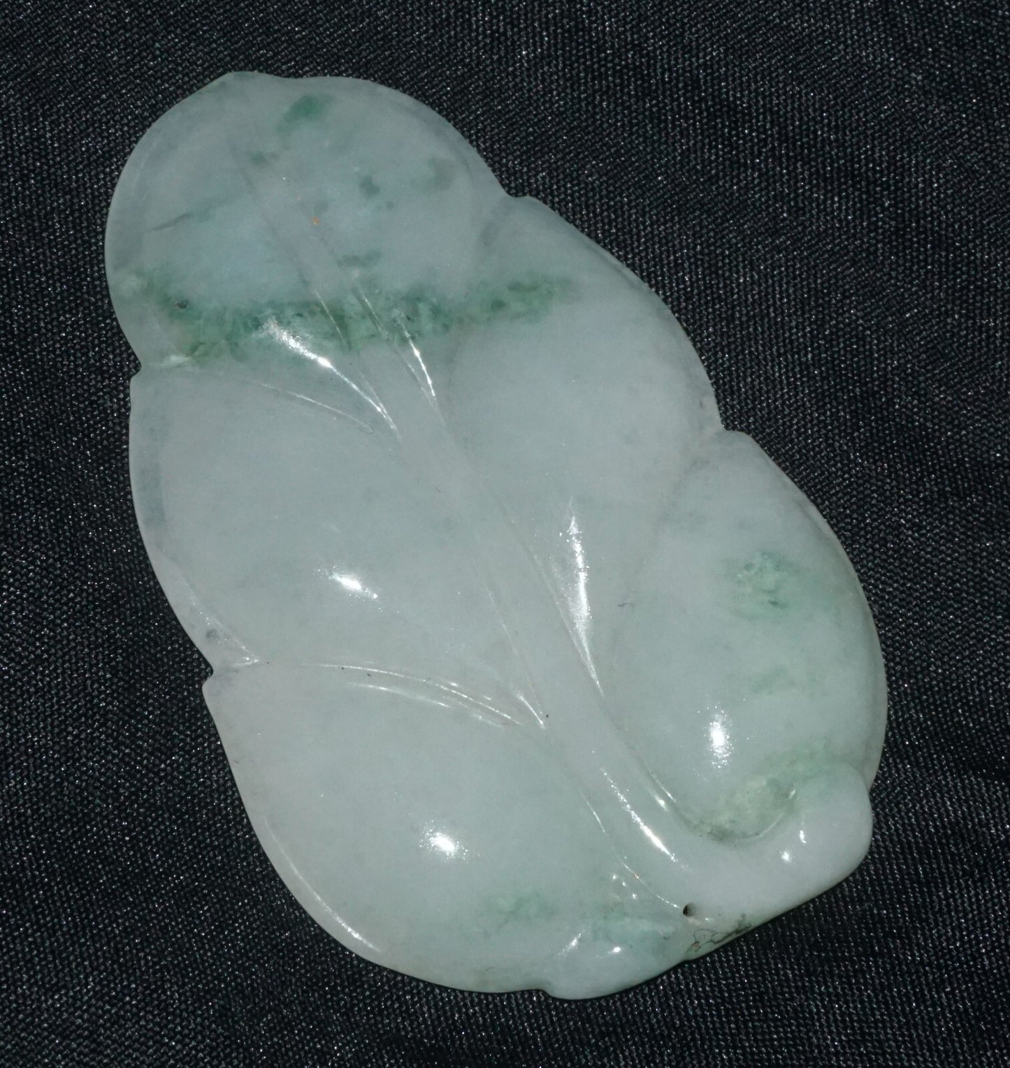 Modern Chinese White & Green Jadeite Jade Leaf Motif Carved Pendant  (---)