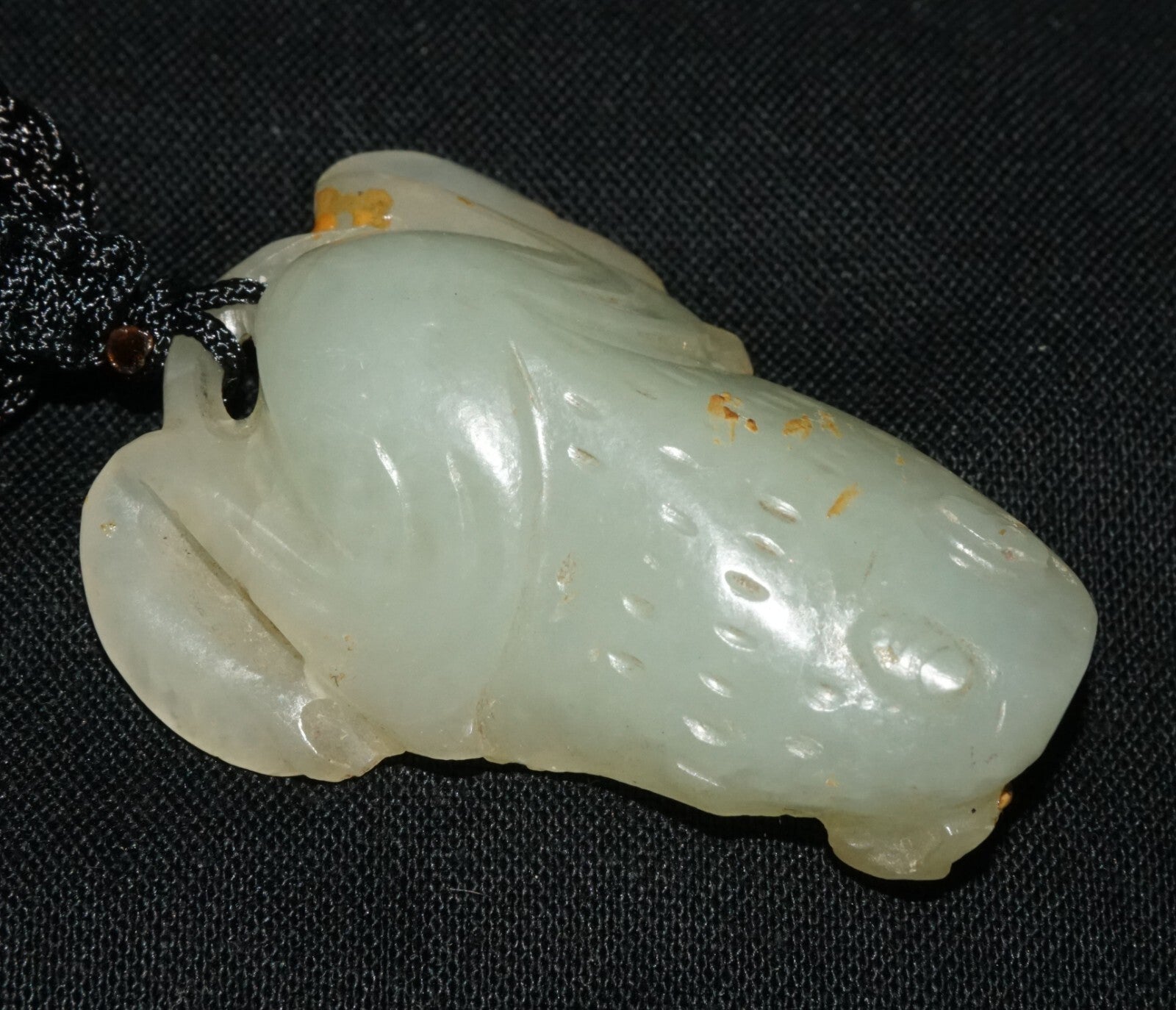 Antique Chinese Grey Green Nephrite Jade Toad Motif Carved Pendant  (LeS)L23