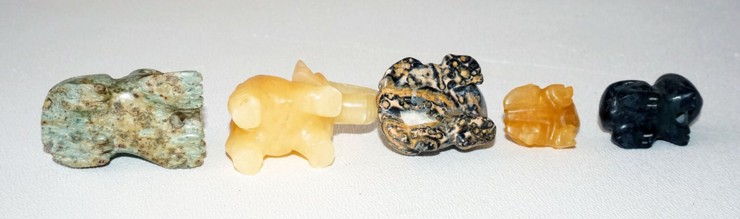 5Pc Chinese Jade & Hard-stone Carved Animals Toads, Frogs, Elephant  (DeL)#9a