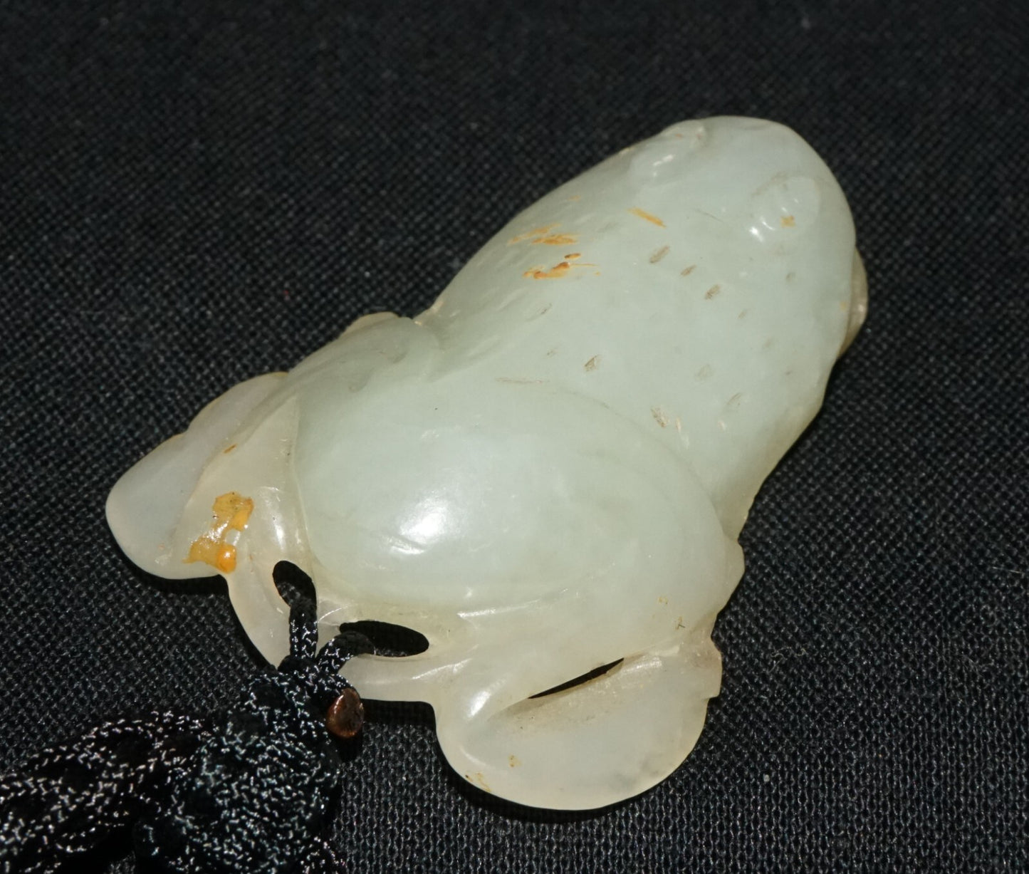 Antique Chinese Grey Green Nephrite Jade Toad Motif Carved Pendant  (LeS)L23