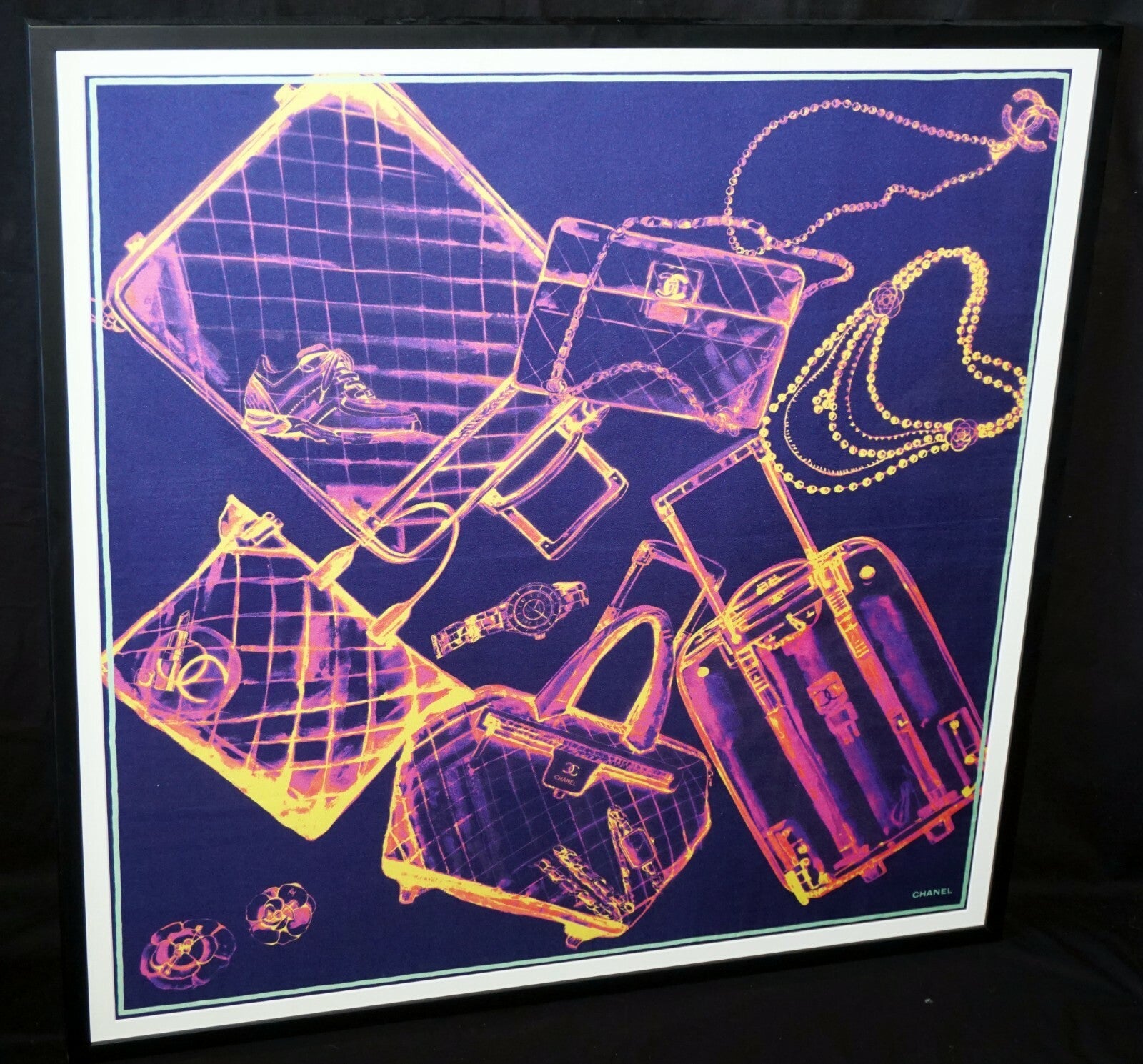 Vintage French Framed Silk X-Ray Scarf Luggage Jewelry & Shoes by Chanel  (MeG) 