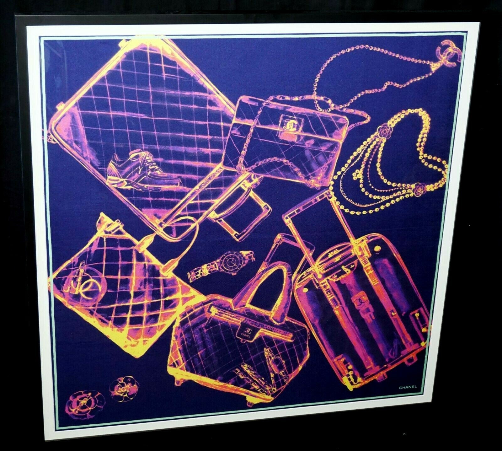 Vintage French Framed Silk X-Ray Scarf Luggage Jewelry & Shoes by Chanel  (MeG) 