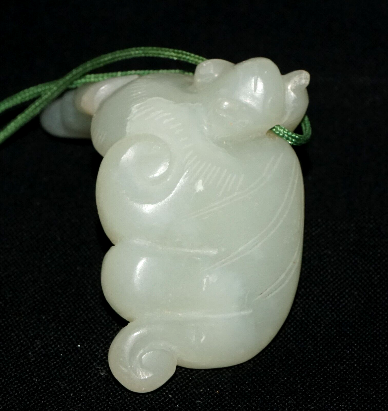 Antique Chinese Grey Green Nephrite Jade Bat Motif Carved Pendant  (LeS)L23