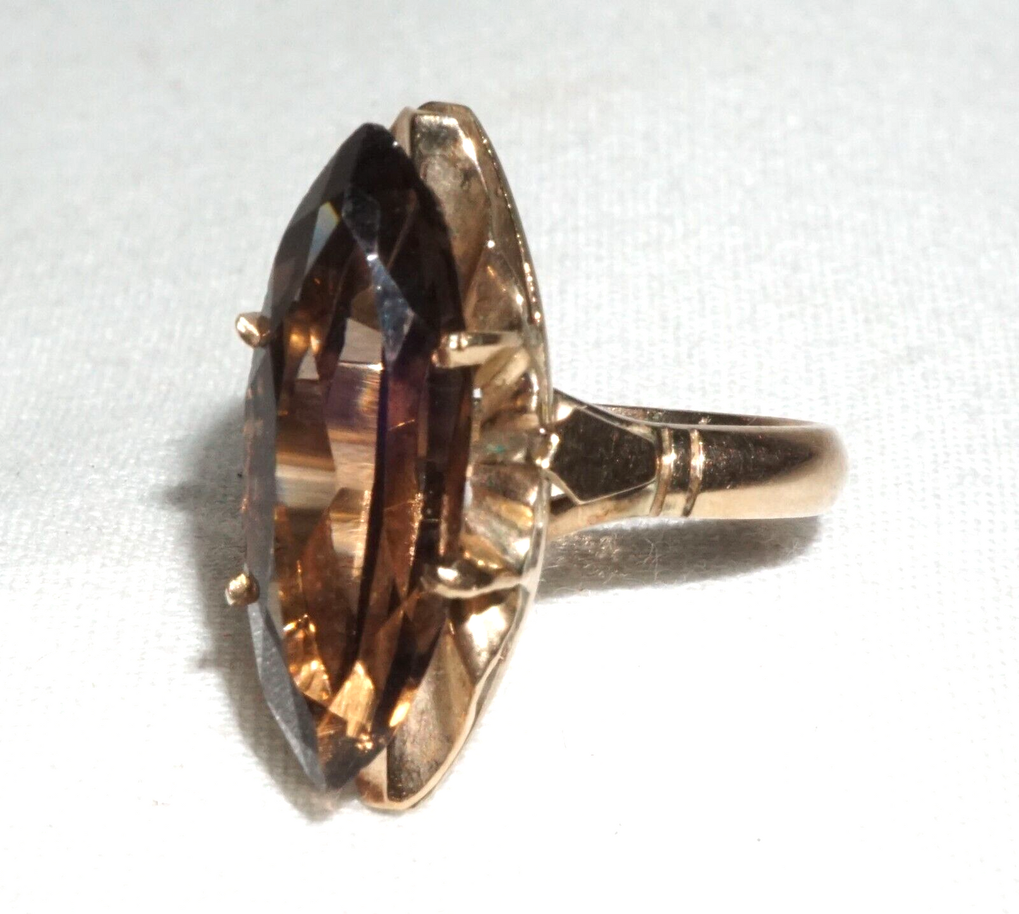 Vintage 14k Yellow Gold  Ring Sz.5.5 set 1x Marquise Cut Smoky Quartz (BrM)L3