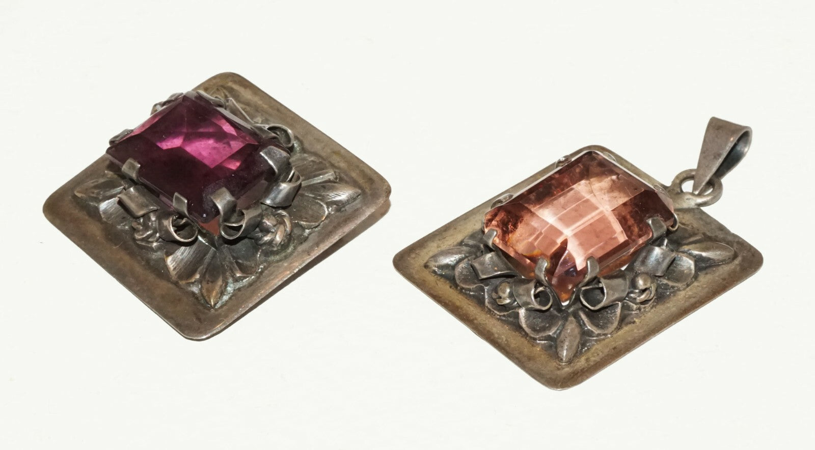 2Pc Vintage Brutalist Style Brooch & Pendant w. Tourmaline Accents  (BrM)#31