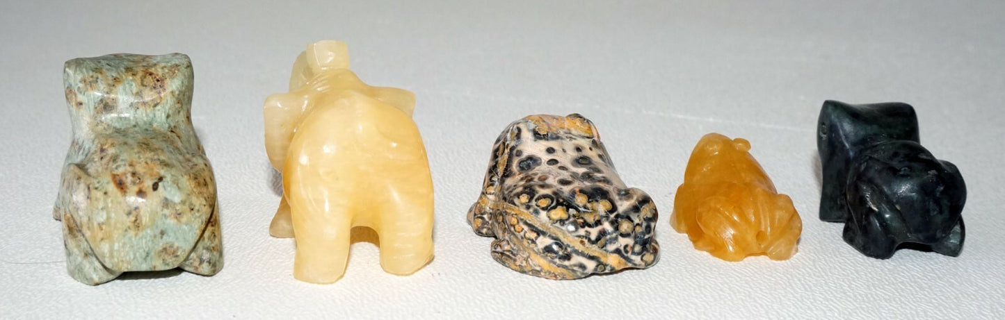 5Pc Chinese Jade & Hard-stone Carved Animals Toads, Frogs, Elephant  (DeL)#9a