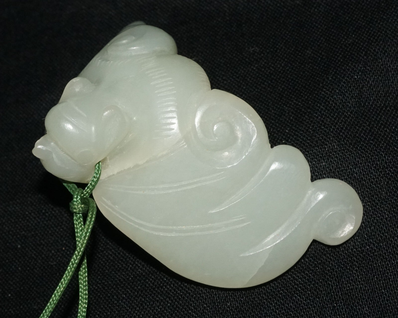 Antique Chinese Grey Green Nephrite Jade Bat Motif Carved Pendant  (LeS)L23