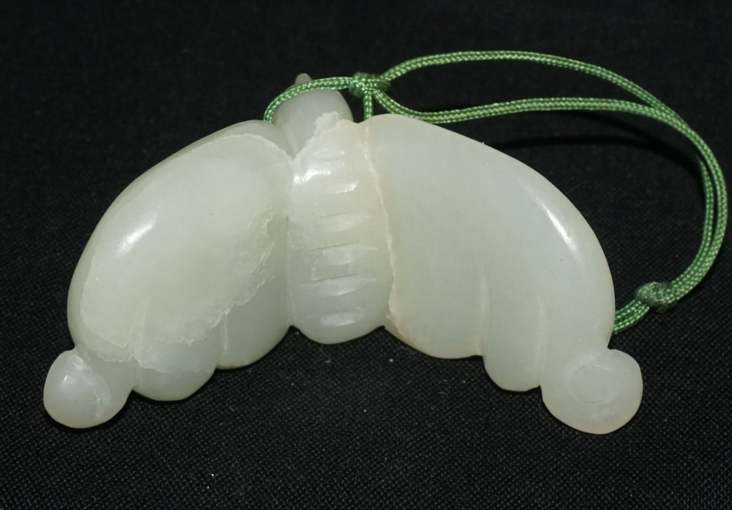 Antique Chinese Grey Green Nephrite Jade Bat Motif Carved Pendant  (LeS)L23