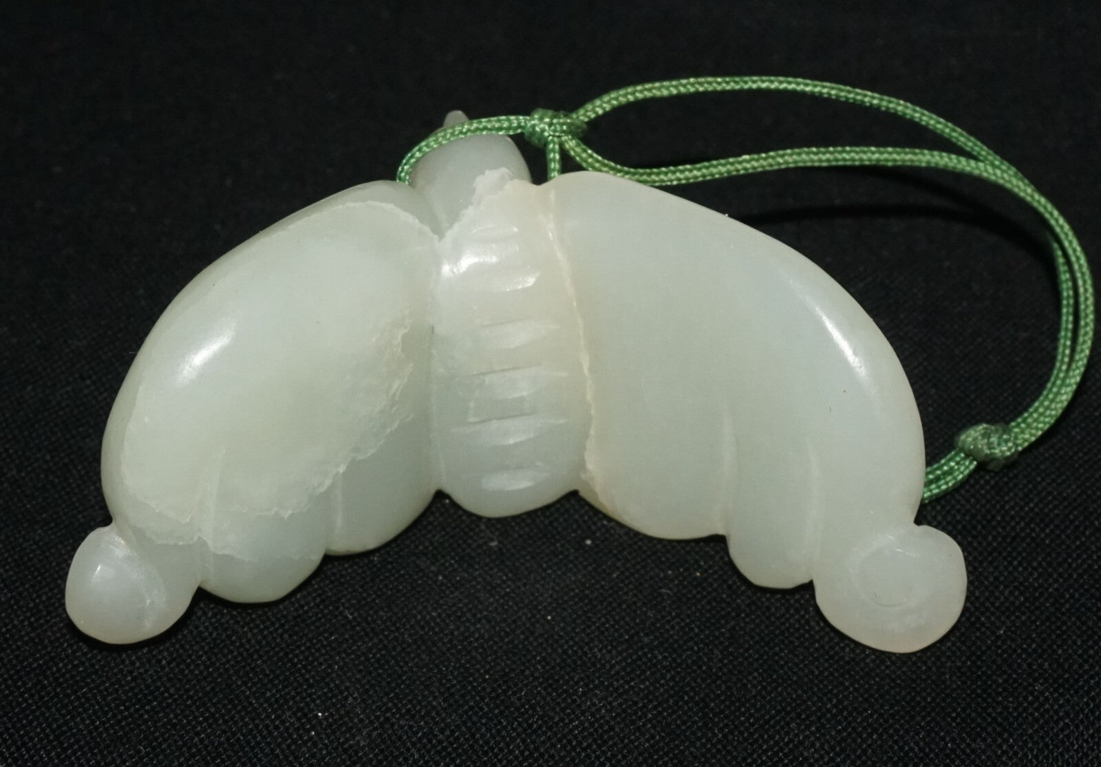 Antique Chinese Grey Green Nephrite Jade Bat Motif Carved Pendant  (LeS)L23