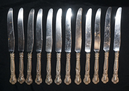 12Pc American Sterling Silver Luncheon Knives 8 3/4"-Gorham Chantilly 1895 (ChB)