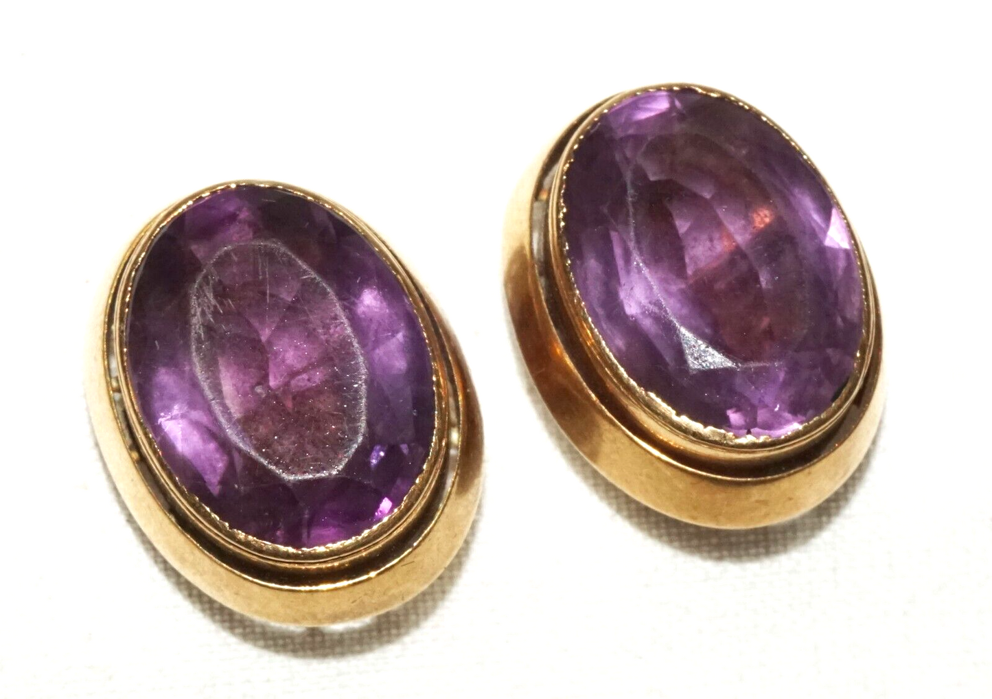 Pair UK 10K Yellow Gold Victorian Cuff Buttons w. Amethyst Accents  (CuM)