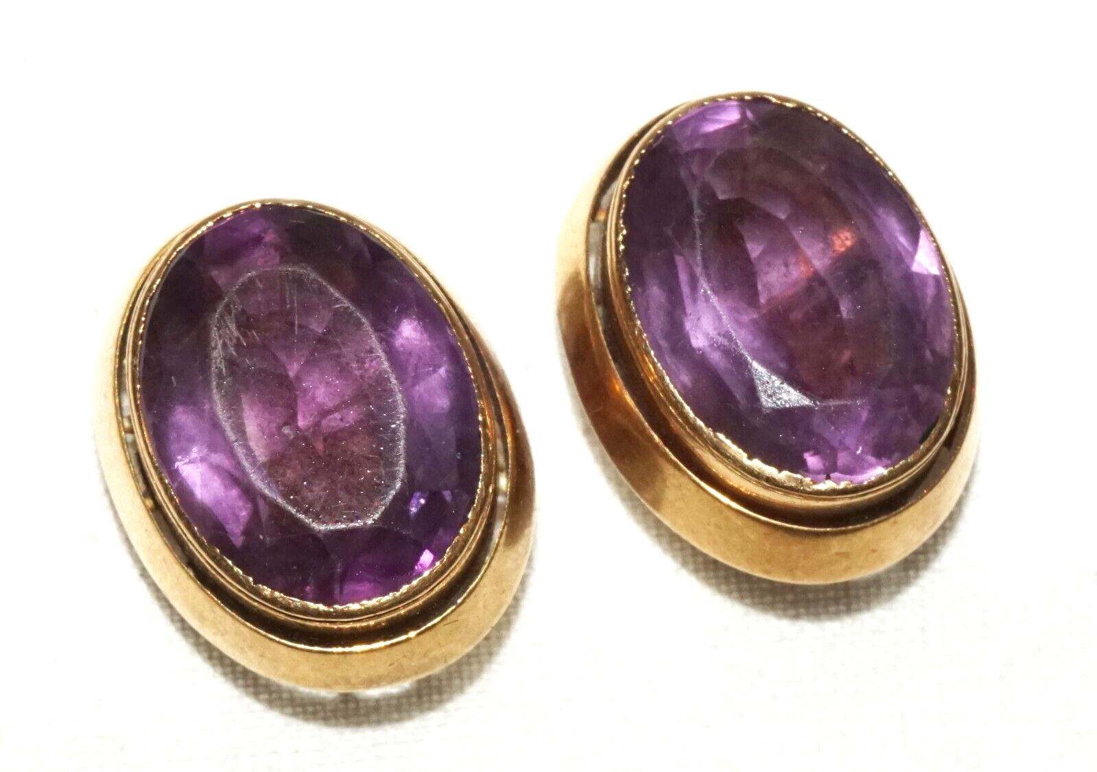 Pair UK 10K Yellow Gold Victorian Cuff Buttons w. Amethyst Accents  (CuM)