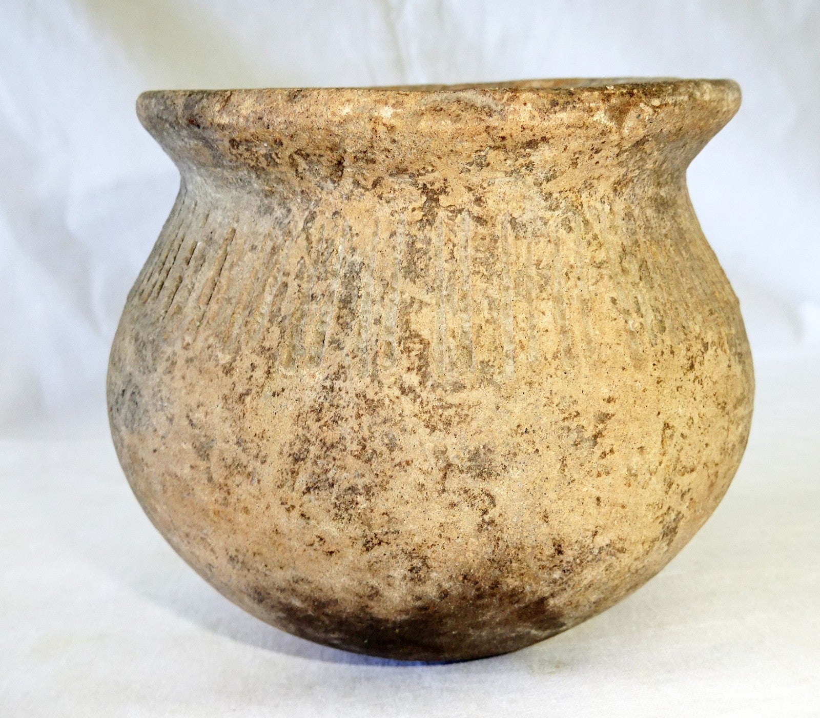 American S.W. Aboriginal Small Earthenware Jar w. Incised Motif  (Hay)