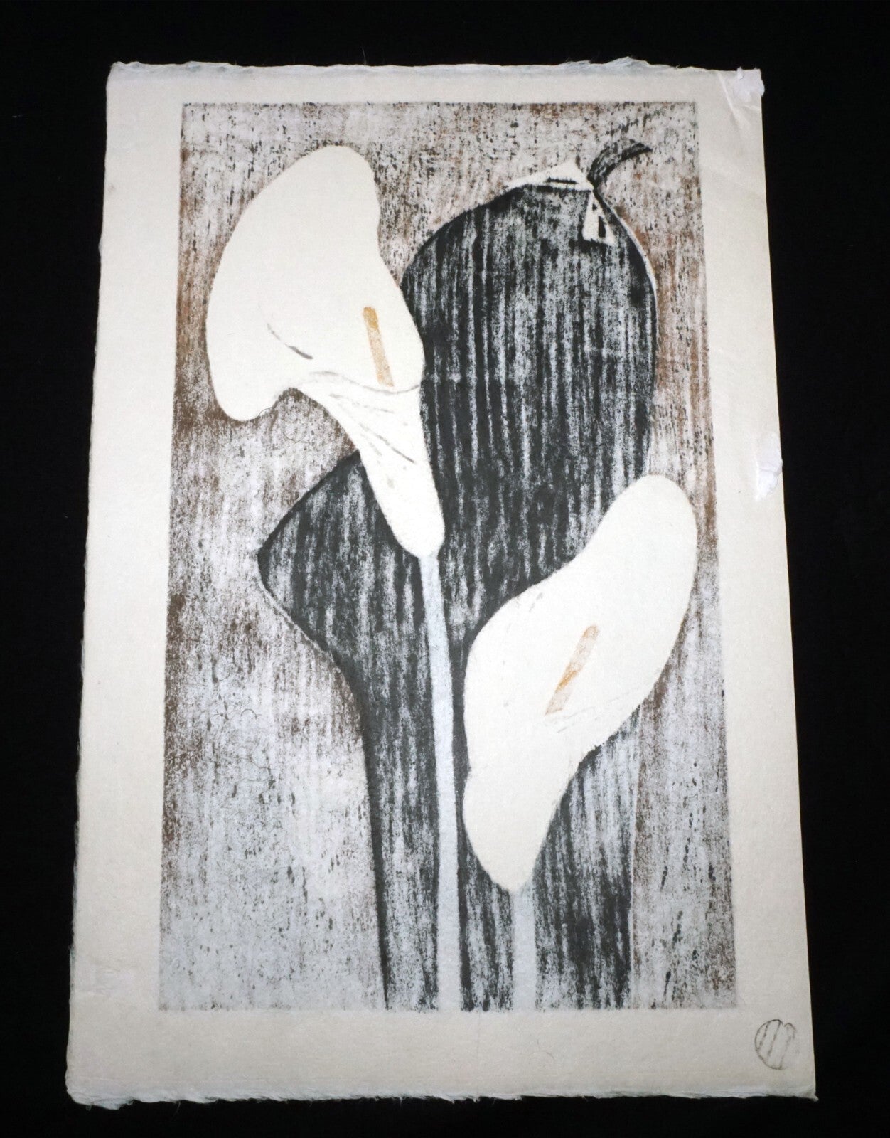 1950s Japanese Woodblock Print Girl & Anthuriums  Kawano Kaoru (1916-1965)(KiL)4