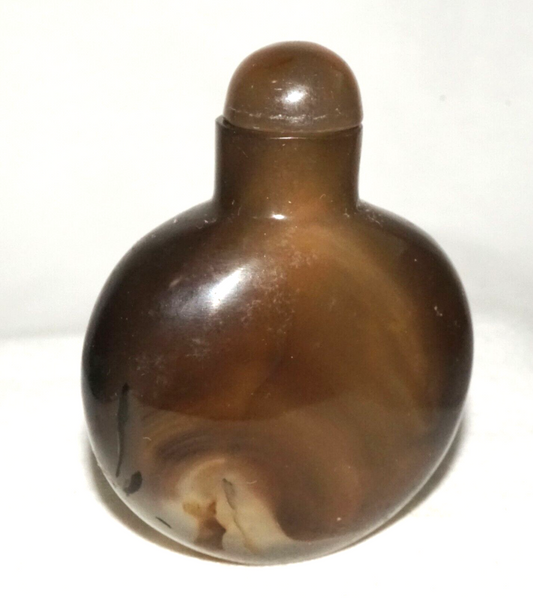 Vintage Chinese Shadow Agate Carved Snuff Bottle & Stopper  (LeS)