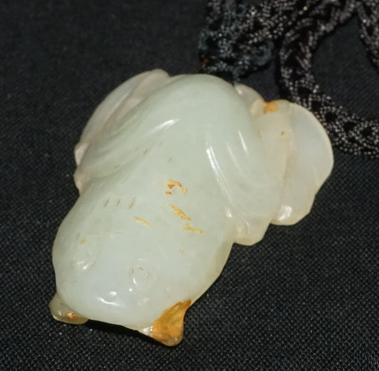 Antique Chinese Grey Green Nephrite Jade Toad Motif Carved Pendant  (LeS)L23