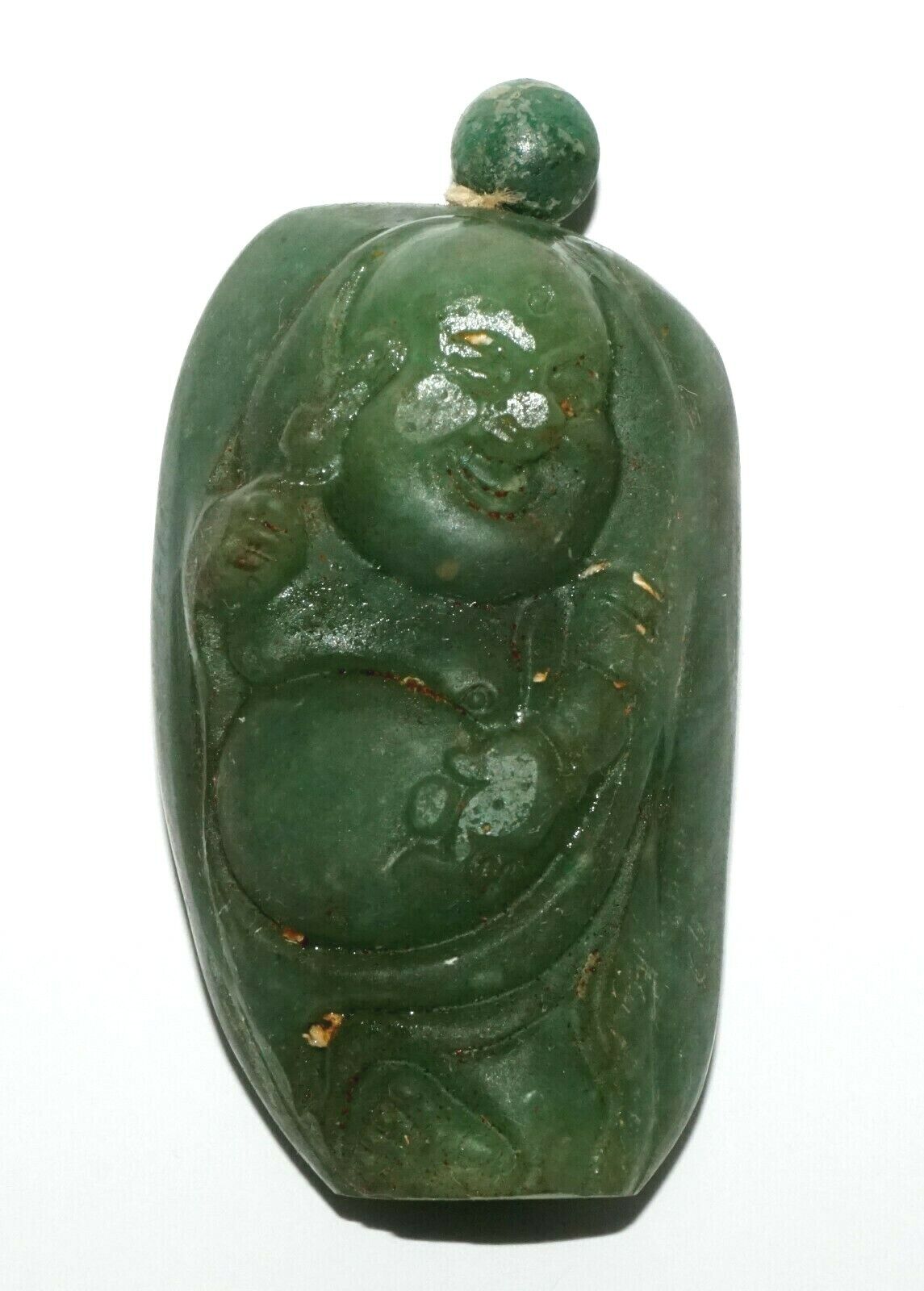 Chinese Aventurine Carved Snuff Bottle w. Laughing Buddha Motif (LeS) G2