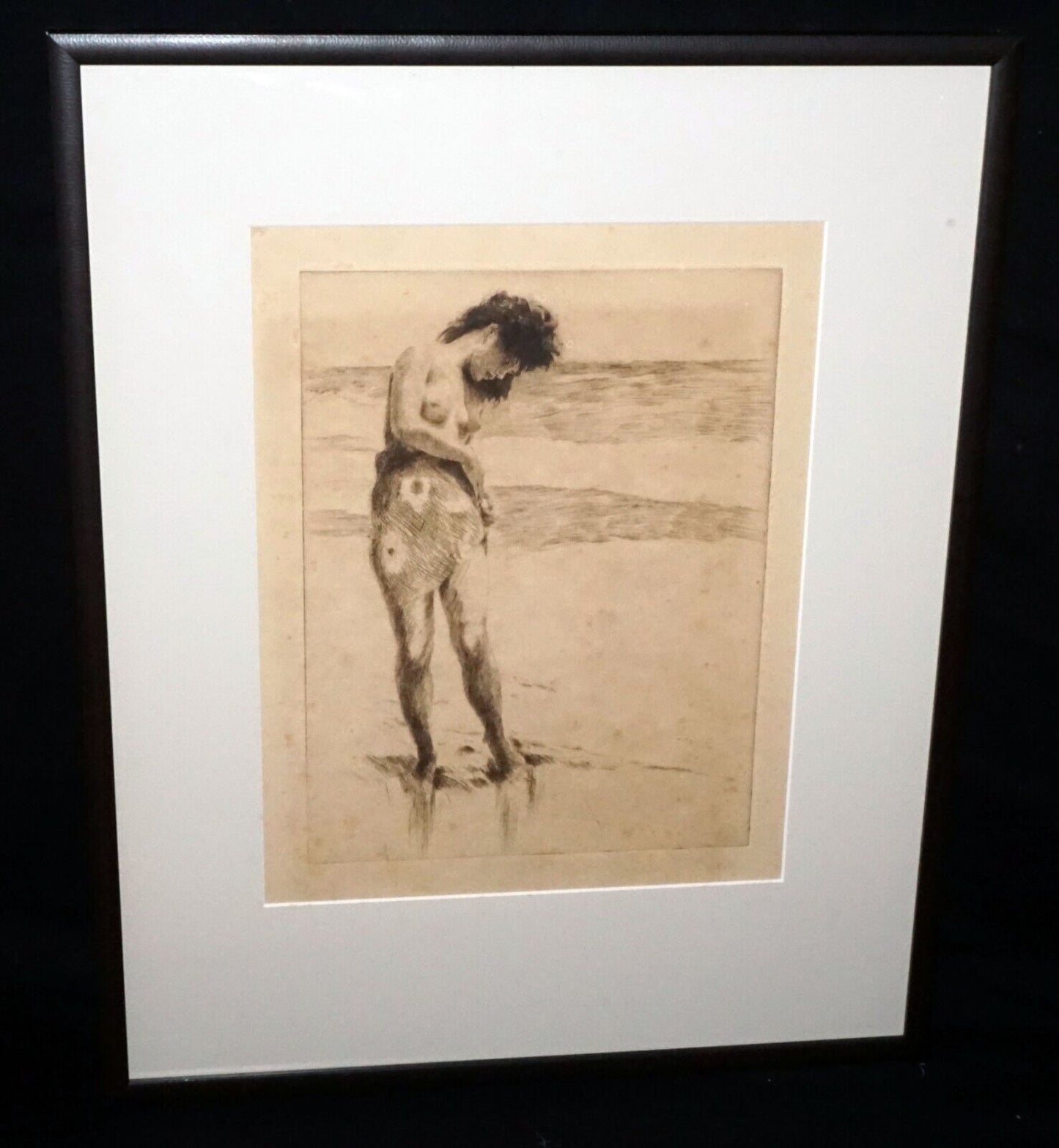 1937 Hawaii Etching Print Nanea on the Beach by John M. Kelly (1879-1962) (+)