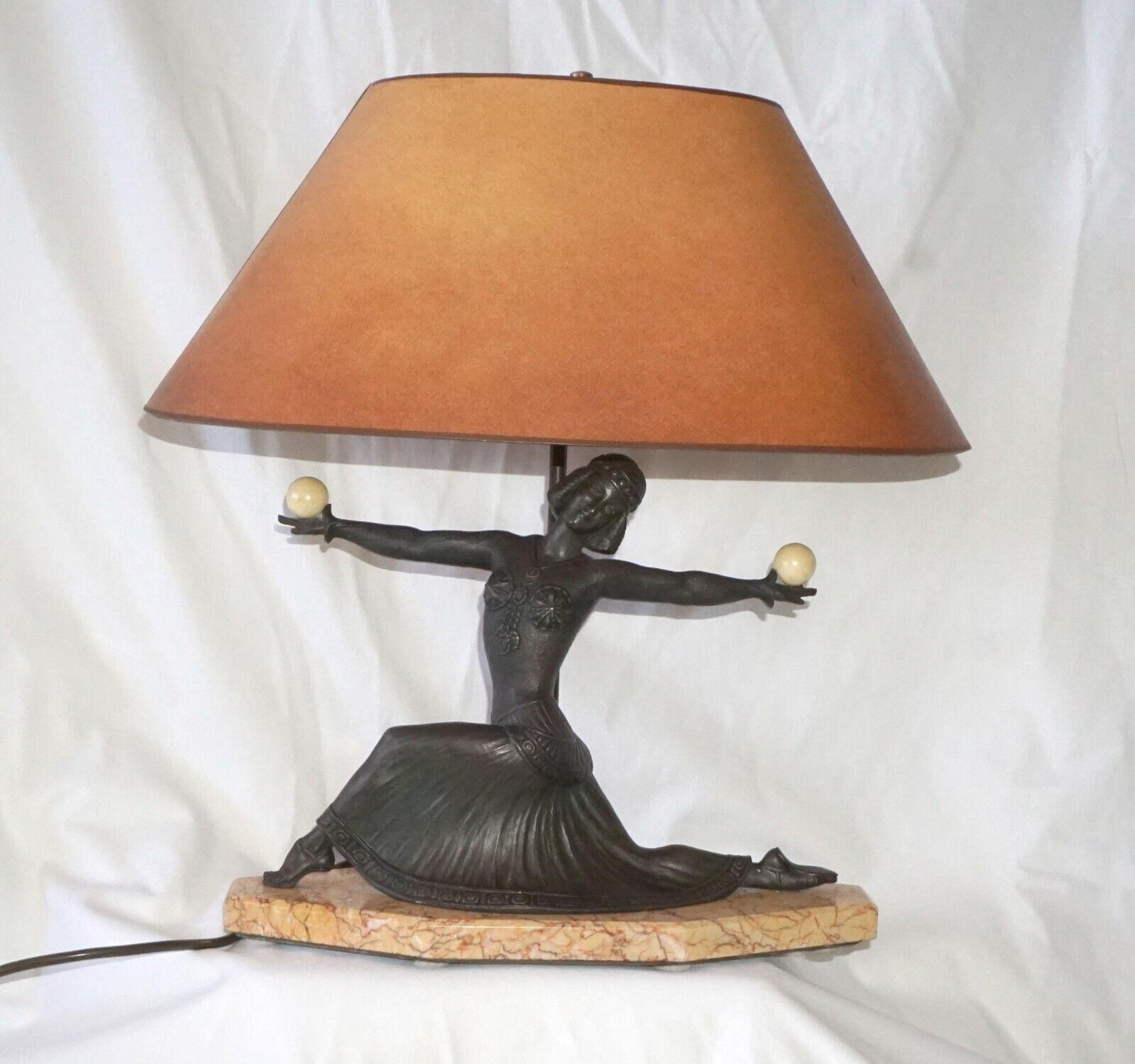 Vintage Art-Deco Bronze & Marble Lamp of a Dancing Figure (HiC)