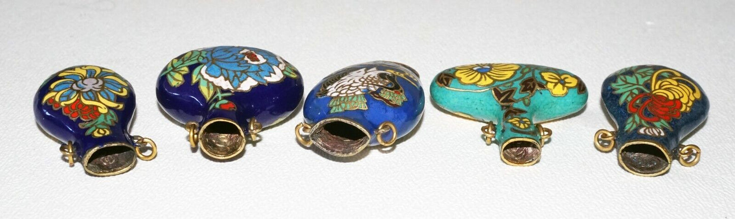 5Pc Chinese Cloisonne Enamel Miniature Vases w. Floral & Bird Motifs (DeL) #3