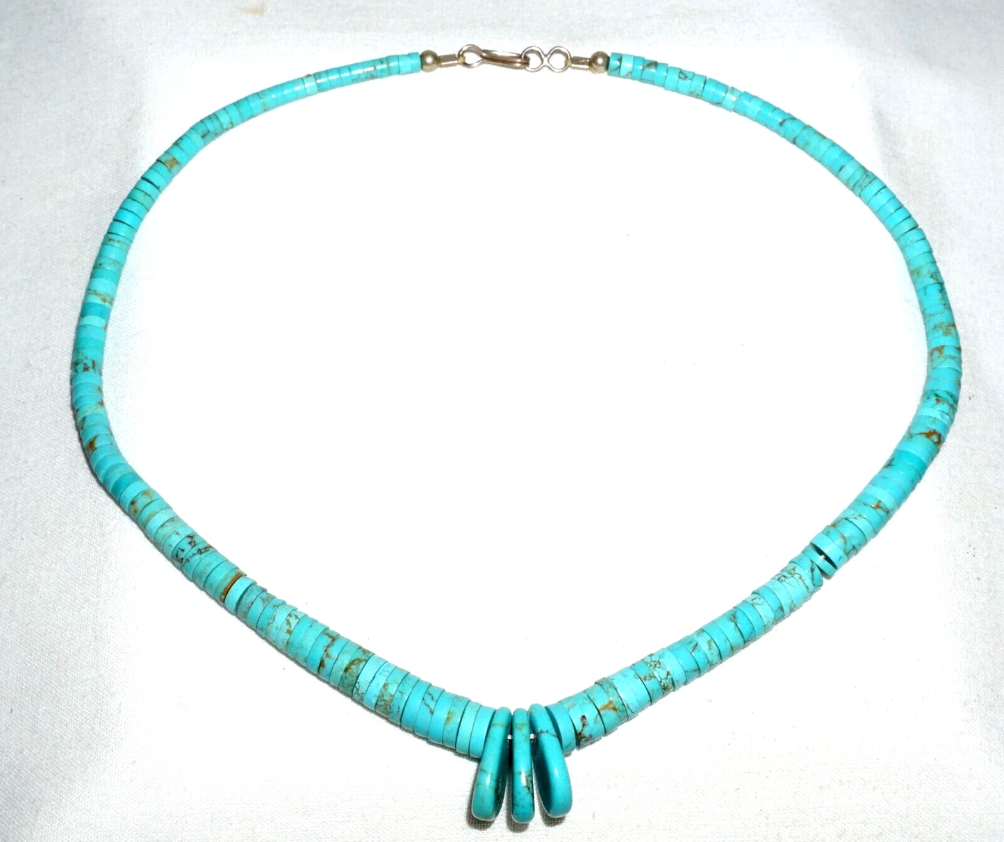 Vtg South Western Silver set Turquoise Disk Bead Necklace w. Disk Pendant (---)