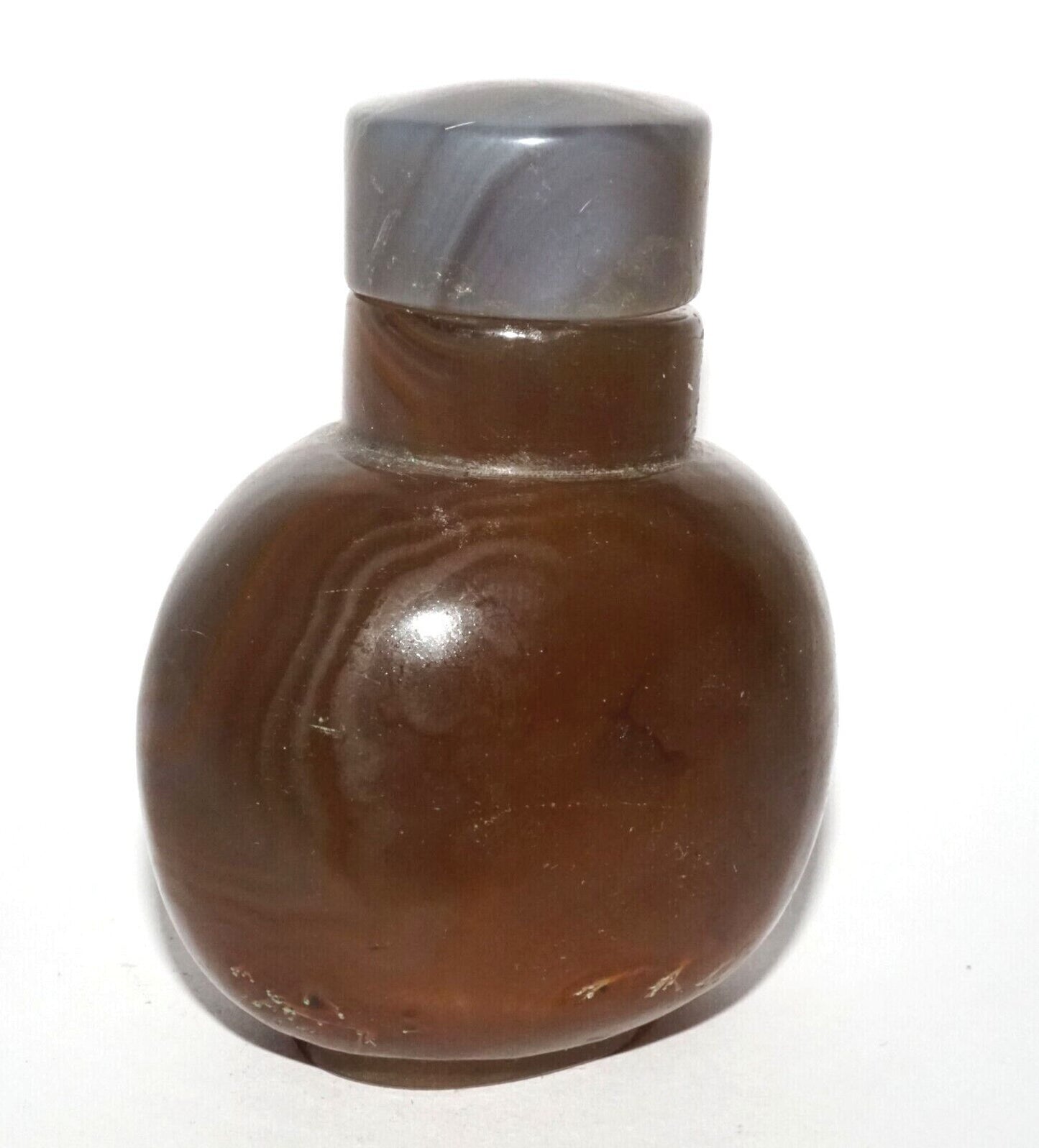 Vintage Chinese Banded Agate Snuff Bottle & Matching Big Stopper (LeS) G16