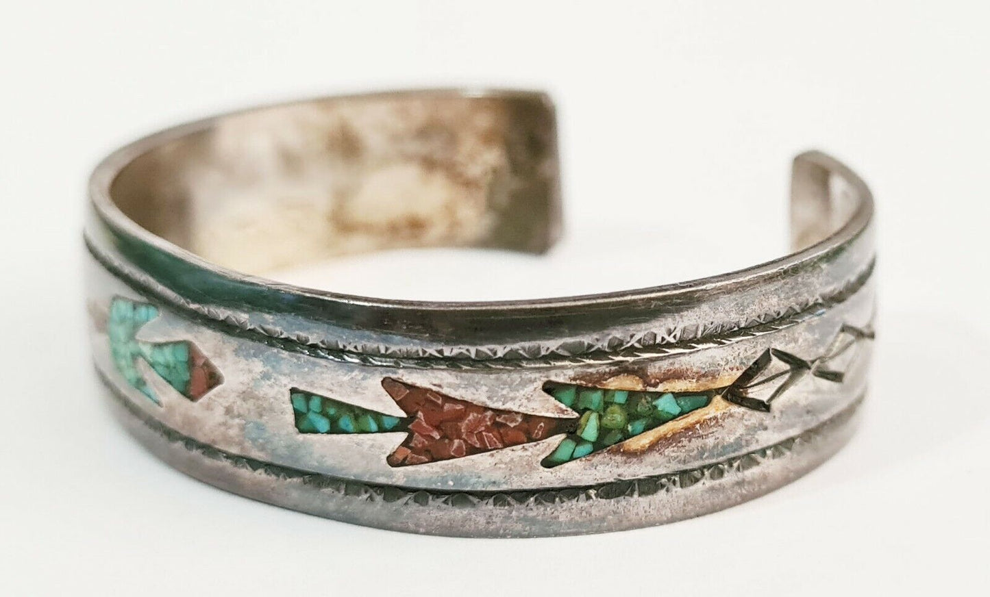 S.W. Navajo Silver Turquoise & Coral Cuff Bracelet by Tommy Singer (WMH)21-11