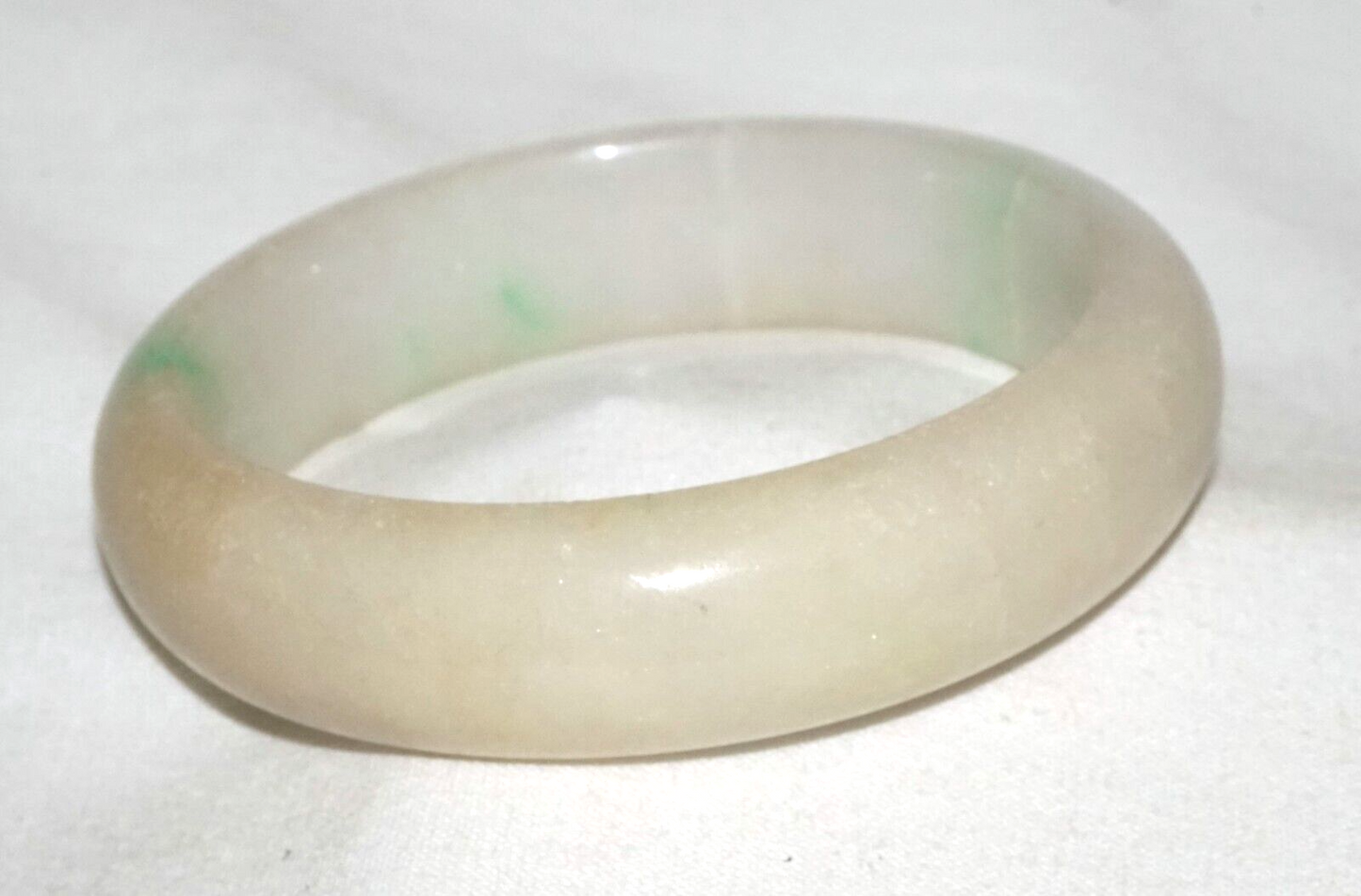 Vintage Chinese Yellowish Off White & Green Jadeite Jade Bangle Bracelet (InS#L3