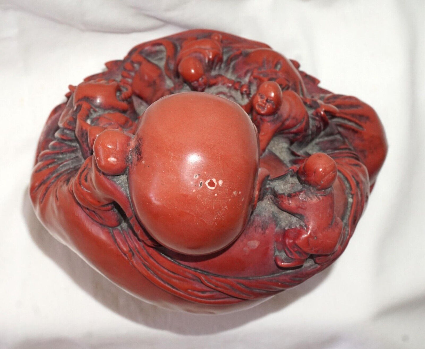 Vintage Cinnabar Style Resin Laughing Buddha Statue (HiC)