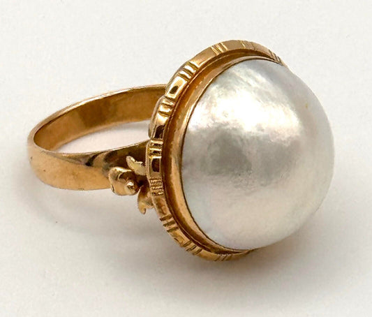 Vintage 14k Yellow Gold Ring Sz 6 1/2 w Mabe Pearl Setting (HuP)