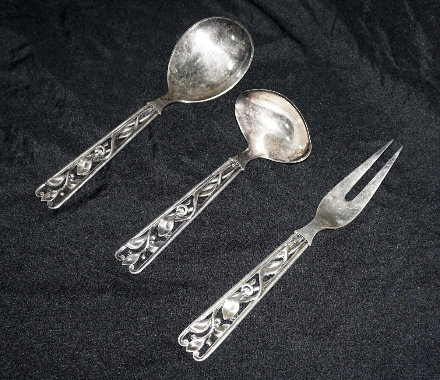 Vtg. W&S Sorensen Sterling Silver 3 Piece Serving Set Ladle, Fork & Spoon (AHB)