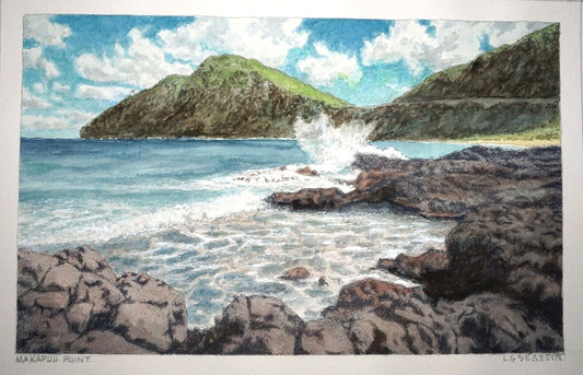 Hawaii Watercolor Painting "Makapuu Point, Oahu" by Larry Segedin #171